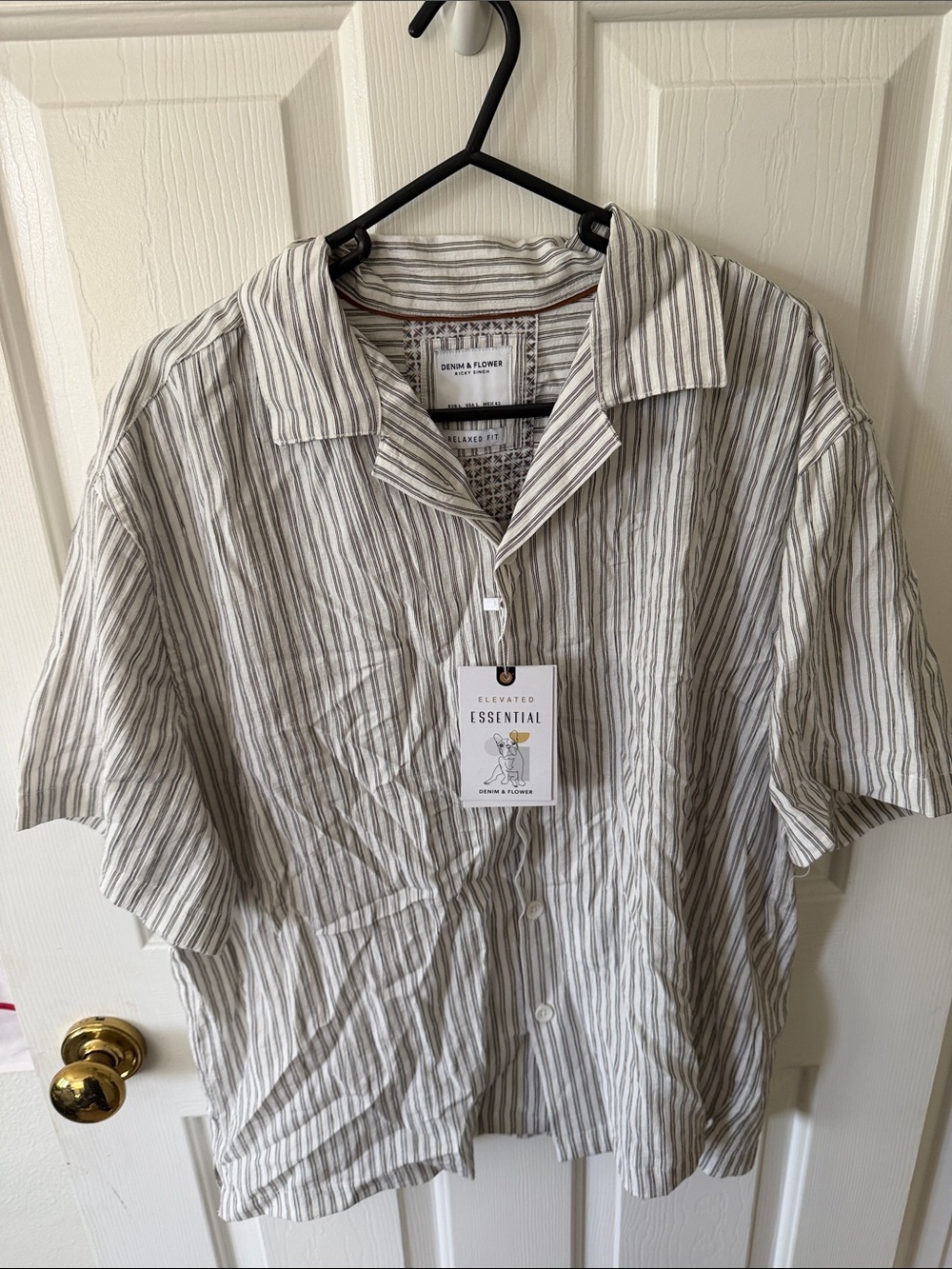 Denim & Flower Short-Sleeve Striped Button-Down Shirt - White & Gray